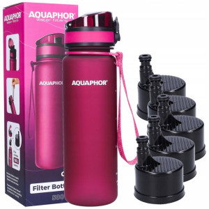 Butelka Aquaphor City 500ml + 5 filtrów bordowa