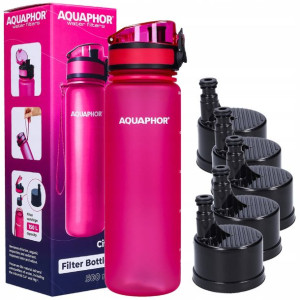 Butelka Aquaphor City 500ml + 5 filtrów różowa