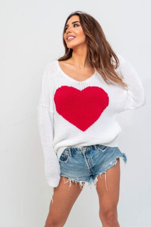 Sweter damski Big Heart biały/czerwony UNI