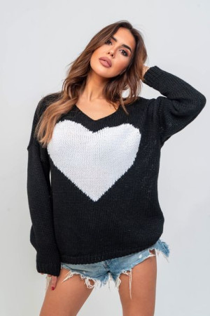 Sweter damski Big Heart czarny/biały UNI