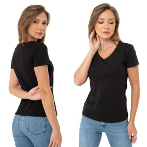 T-shirt Damski Z Kieszonką Klasyczny Czarny S