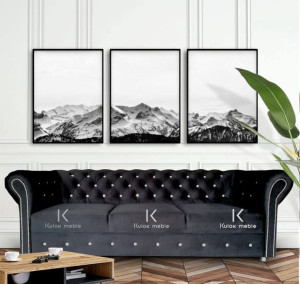 Glamour Sofa Chesterfield rozkładana pikowana Kryształkami Swarovski CZARNY