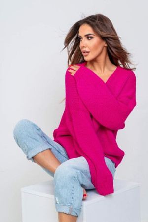 Luźny krótki sweter oversize Asmara fuksja UNI