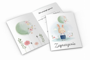 Zaproszenie urodzinowe - króliś z balonem S1