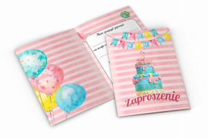Zaproszenie urodzinowe - Tort i balony - W10