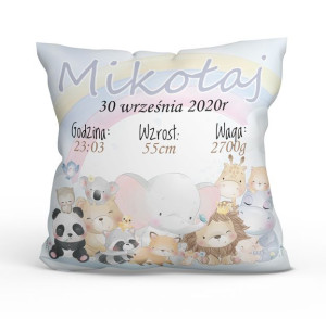 Poduszka metryczka. Zwierzaki.