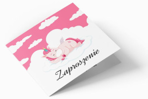 Zaproszenie urodzinowe - Jednorożec na chmurce.