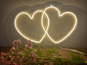 Duże Neonowe dwa serca dekoracja ślubna NEON 90x56