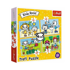 Puzzle 4w1 Kicia Kocia Dzień Kici Koci Trefl 71el