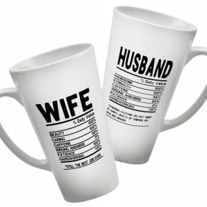 Komplet 2 Dużych Kubków Latte WIFE HUSBAND +Gratis