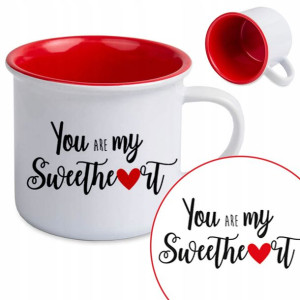 Kubek Ceramiczny RETRO Czerwony Na Walentynki Wz