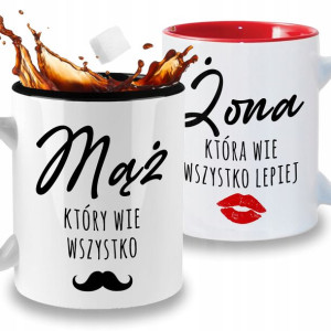Zestaw Kubków BLACK RED Na Walentynki MĄŻ ŻONA