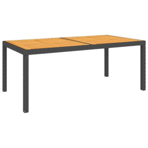 Stół ogrodowy 150x90x75 cm, rattan PE i drewno akacjowe, czarny