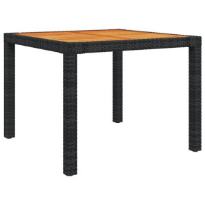 Stół ogrodowy, 90x90x75 cm, czarny rattan PE i drewno akacjowe