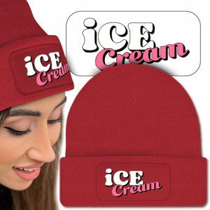 Ciepła Zimowa Czapka Czerwona ICE CREAM Top Wzory