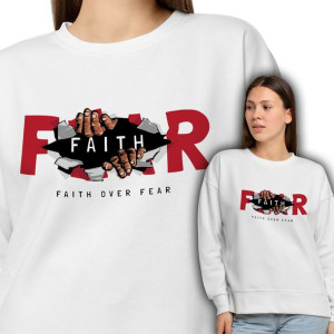 Modna Damska Bluza Biała FAITH OVER FEAR Wz - M