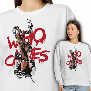 Wygodna Modna Damska Bluza Biała WHO CARES Wz - S