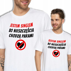 Koszulka Męska Biała Prezent DLA SINGLA Wzory - L