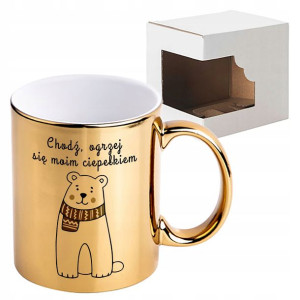 KUBEK Złoty Błyszczący Prezent CHRISTMAS TEDDY 01