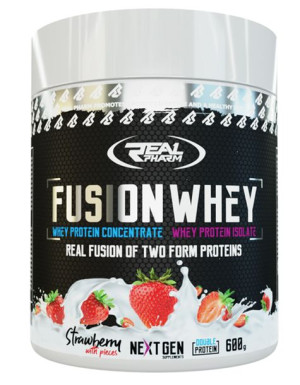 Fusion Whey białko odżywka 50/50 WPI WPC Real Pharm 600g TRUSKAWKA