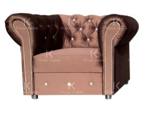 Fotel Chesterfield wypoczynkowy do salonu pikowany kryształkami Glamour