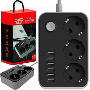Przedłużacz 1,8m Listwa Zasilająca 3 Gniazda 6 Usb