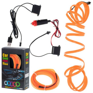Oświetlenie ambientowe LED do samochodu / auta USB / 12V taśma 5m pomarańcz
