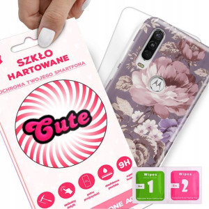 Etui + Szkło do MOTOROLA ONE ACTION Kwiatowe Wzory