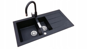 Zestaw: Franke Sid 651 Onyx N. +bat Alveus Delos