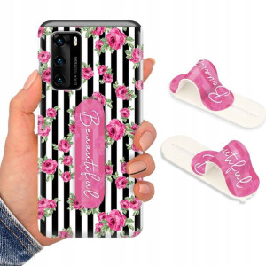 Etui + Uchwyt do HUAWEI P40 Kwiaty Flower Wzory