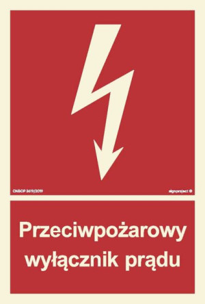 Przeciwpożarowy wyłącznik prądu -  znak świecący SignProject BHP