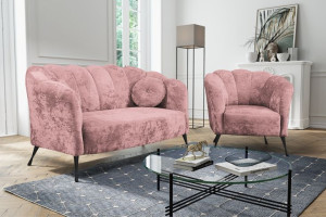 Skandynawski zestaw Muszelka Sofa + Fotel różowy aksamit glamour