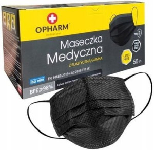 Polska Maska Maski Medyczne Czarne Typ Iir 50szt