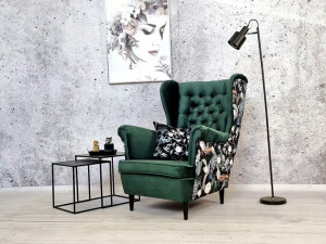 Fotel Uszak Pikowany Styl Chesterfield Cleanabo
