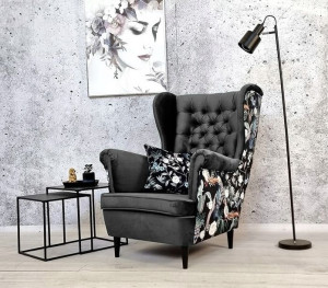 Fotel Uszak Pikowany Styl Chesterfield Cleanabo