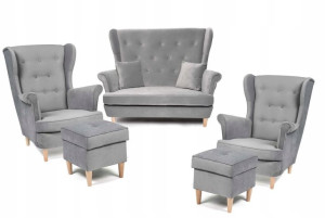 Komplet Skandynawski Sofa 2 Osobowa+2 Fotele Uszak