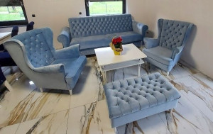 Komplet Skandynawski Sofa+2 Fotele+podnóżek