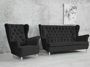 SOFA USZAK 2 osob + FOTEL USZAK styl skandynawski
