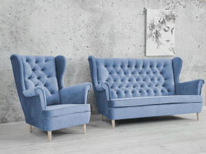 SOFA USZAK 2 osob + FOTEL USZAK styl skandynawski