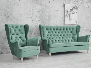 SOFA USZAK 2 osob + FOTEL USZAK styl skandynawski