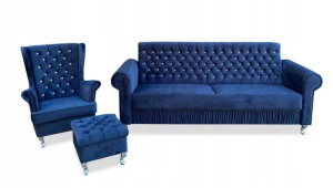 ZESTAW Kanapa 3 os.Sofa Rozkładana +fotel+podnóżek