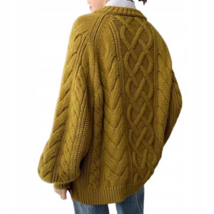 Sweter Musztardowy Ciepły Over Size Pleciony