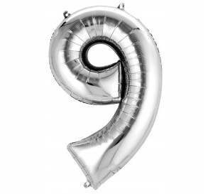 Srebrny Balon-y Cyfra 9 Foliowe Hel Srebrne Silver