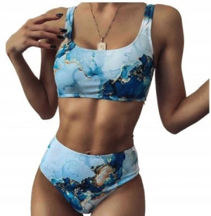 Strój Kąpielowy Wysoki Stan Sportowy Marmur Xl