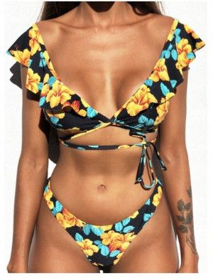 Strój Kąpielowy Bikini Jungle Falbanki Black M
