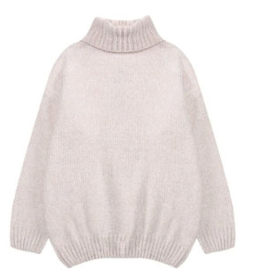 Sweter Ciepły Gruby Włochaty Z Golf-em Biały
