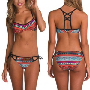 Strój Kąpielowy Bikini Azteckie Kolorowe Paski Xl