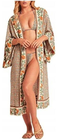 Pareo Kimono Narzutka Na Strój Plaże Kwiatowy Wzór