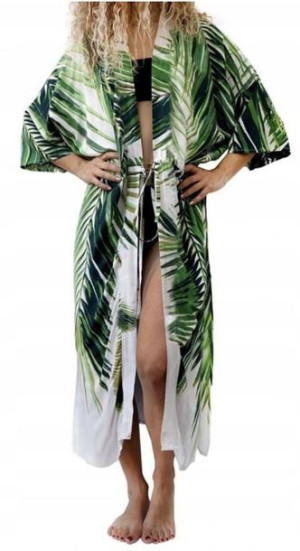 Pareo Na Strój Narzutka Jungle Kimono Liście Boho