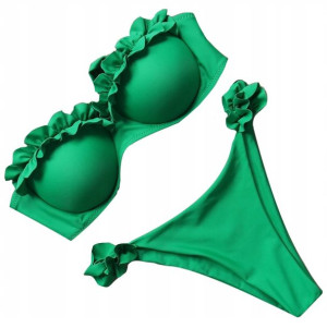 Strój Kąpielowy Wiązany Bardotka Bandeau Zielony M
